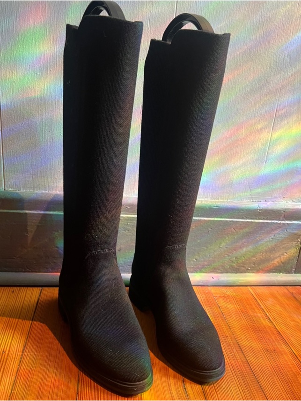 Rothy's Black Knee-High Stretch Heeled Boots